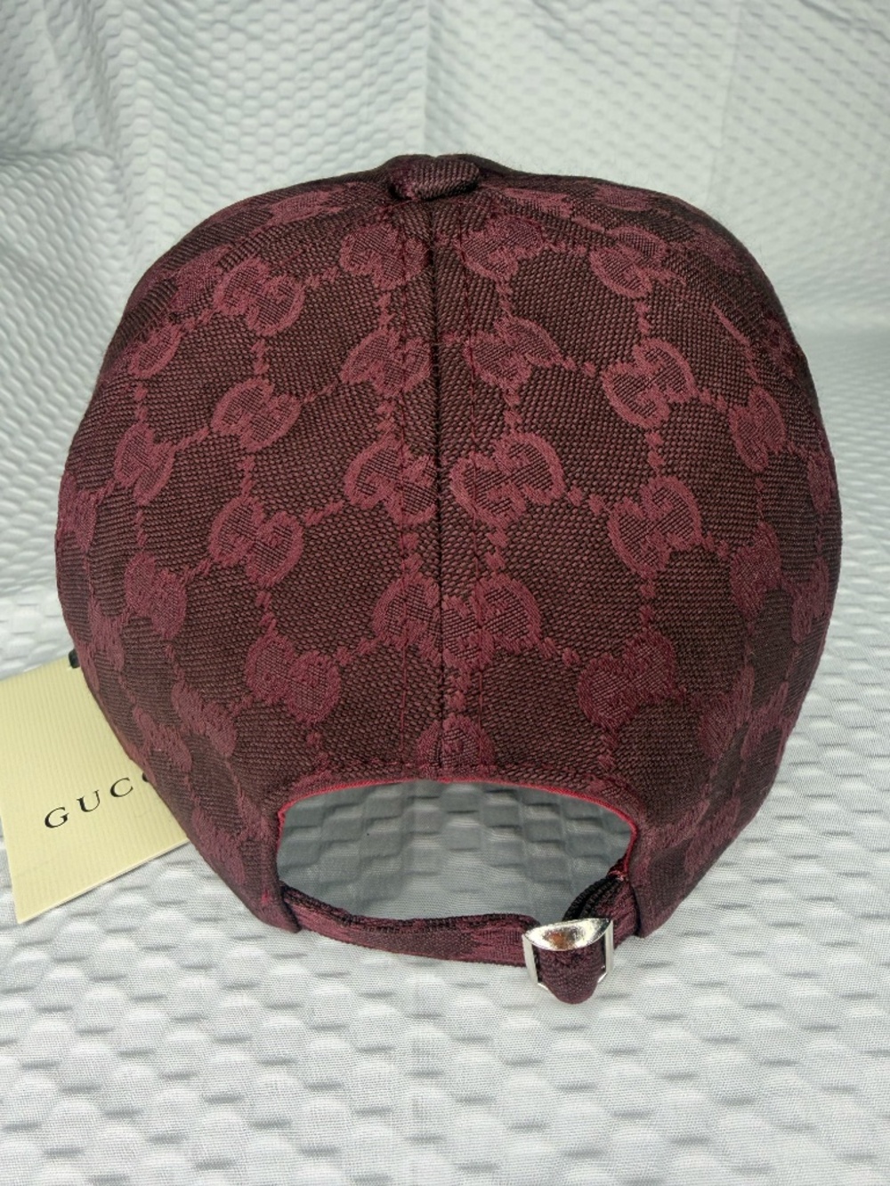 UNISEX GUCCI GG MONOGRAM CANVAS BASEBALL CAP BURGUNDY ADJUSTABLE HAT - Picture 3 of 5